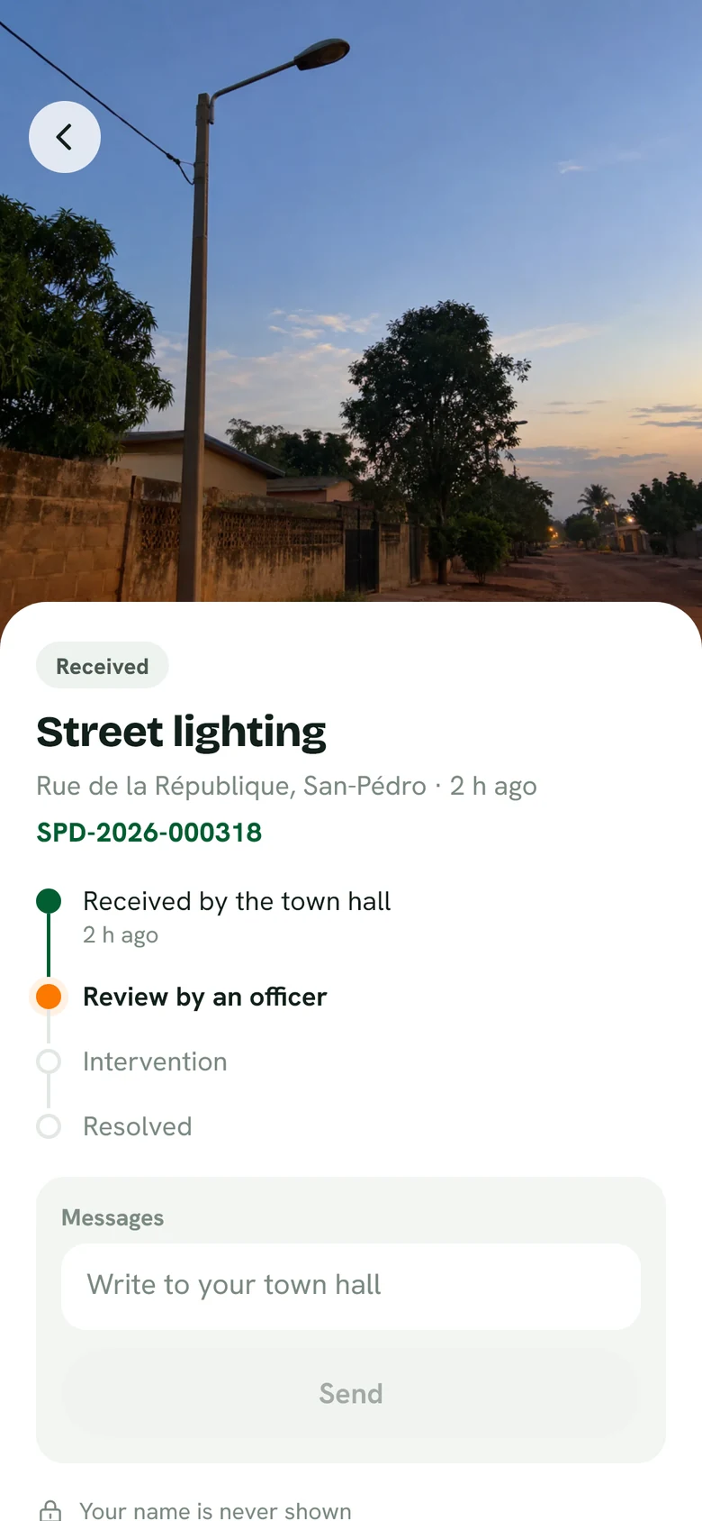 Report received by the town hall