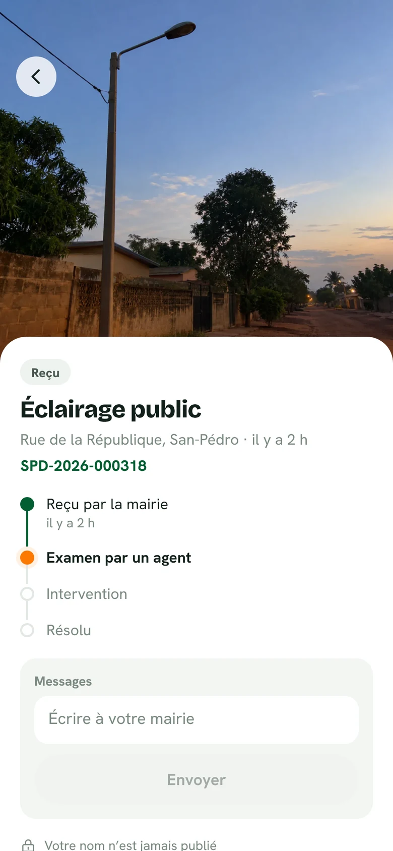Signalement reçu par la mairie