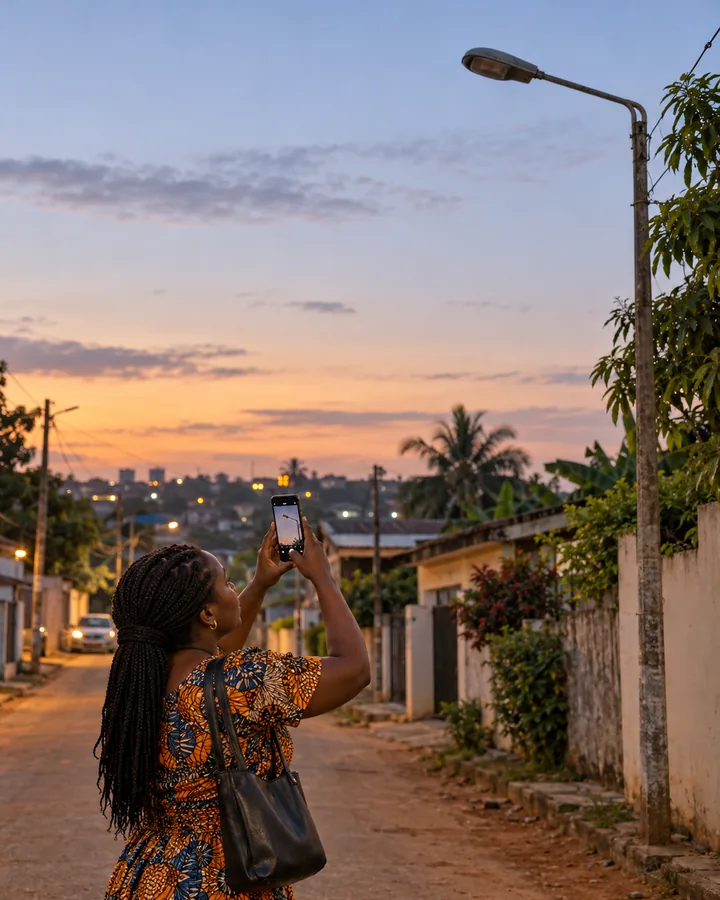 Une habitante photographie un lampadaire éteint